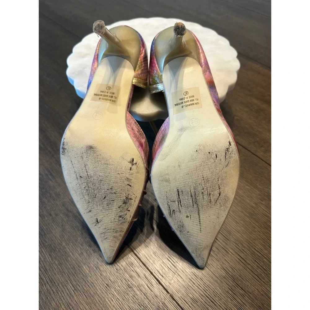 Sparkling Pink Gold Snakeskin Pointed Toe‎ Stiletto Heels Women's Size 38